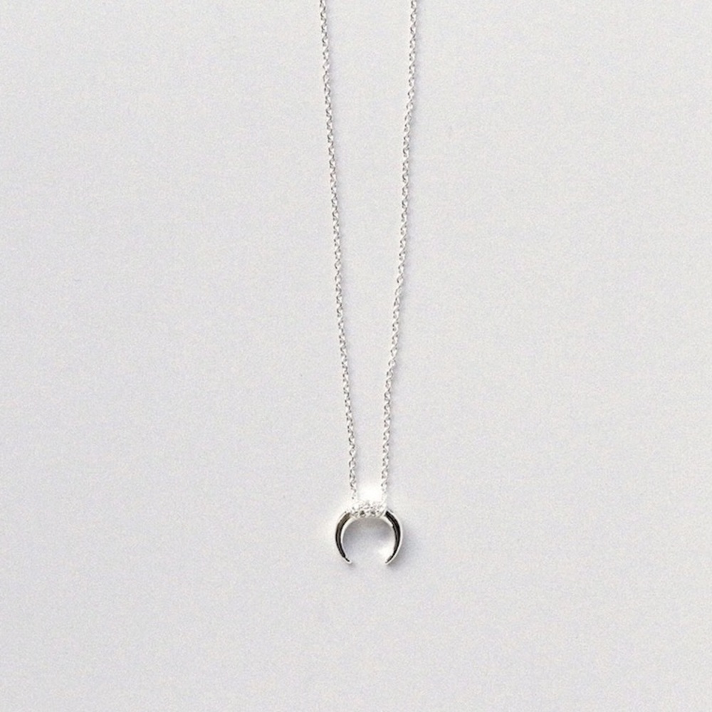 Sterling Silver Dainty Boho Crescent Horn Necklace - Picture 2 of 3